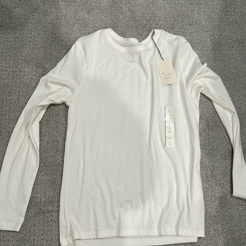 White Henley Shirt Size L NWT